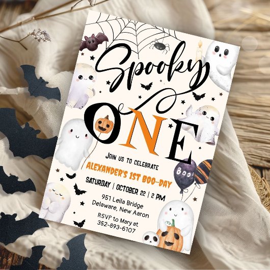 Spooky One Halloween 1st Birthday Party Schattige  Kaart