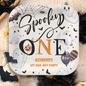 Spooky One Halloween 1st Birthday Party Schattige  Papieren Bordje