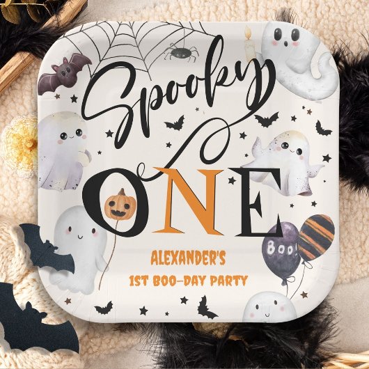 Spooky One Halloween 1st Birthday Party Schattige  Papieren Bordje