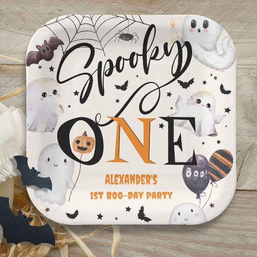 Spooky One Halloween 1st Birthday Party Schattige  Papieren Bordje