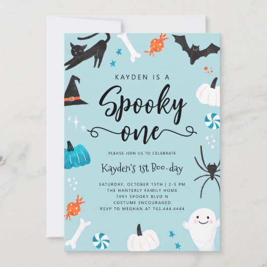 Spooky One Halloween Birthday Blue Kaart (Voorkant)