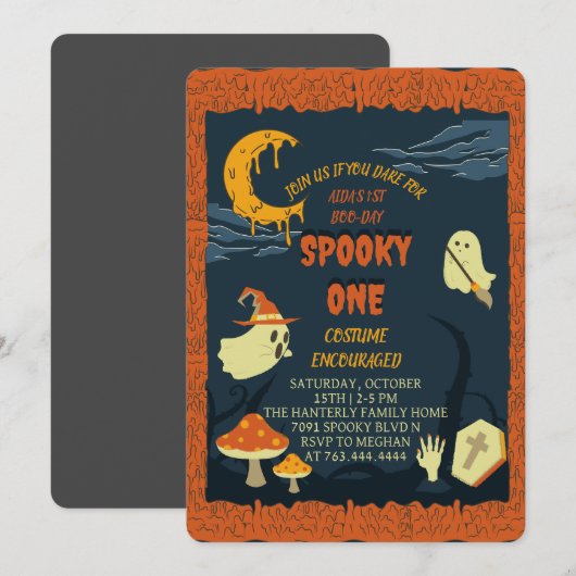 Spooky One Halloween Birthday Invitation Kaart (Voorkant / Achterkant)