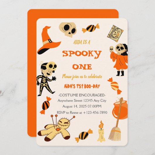 Spooky One Halloween Birthday Invitation Kaart (Voorkant / Achterkant)