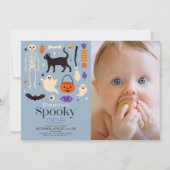 Spooky One Halloween Blauw 1e Verjaardag Foto Kaart (Voorkant)