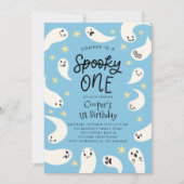 Spooky ONE Halloween Blue Ghost Verjaardag Kaart (Voorkant)