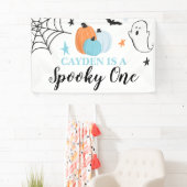 Spooky One Halloween blue pomkins 1st Birthday Spandoek (Insitu)