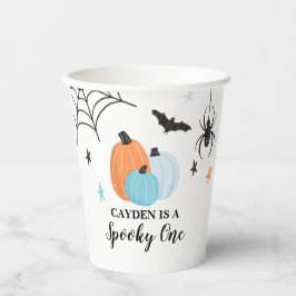 Spooky One Halloween Blue Pumpkins 1st Birthday Papieren Bekers