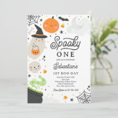 Spooky One Halloween Boy Ghost 1st Birthday Party Kaart (Staand voorkant)