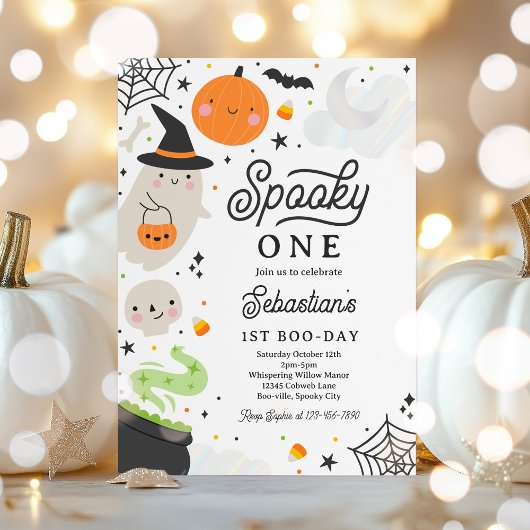Spooky One Halloween Boy Ghost 1st Birthday Party Kaart