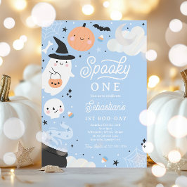 Spooky One Halloween Boy Ghost 1st Birthday Party Kaart