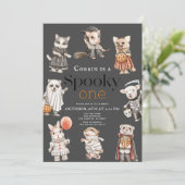 Spooky One Halloween Dieren Kostuums 1e Verjaardag Kaart (Staand voorkant)