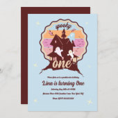 Spooky One Halloween First Birthday Ghost Blue Kaart (Voorkant / Achterkant)