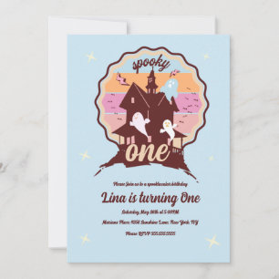 Spooky One Halloween First Birthday Ghost Blue Kaart