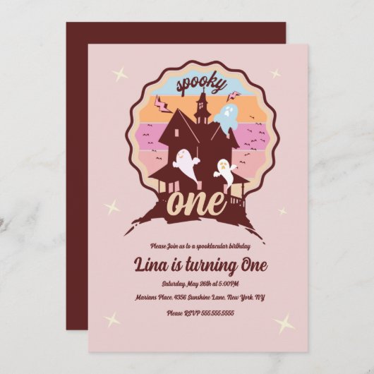 Spooky One Halloween First Birthday Ghost Party Kaart (Voorkant / Achterkant)