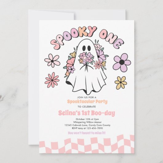 Spooky One Halloween Floral Ghost 1st Birthday Kaart (Voorkant)