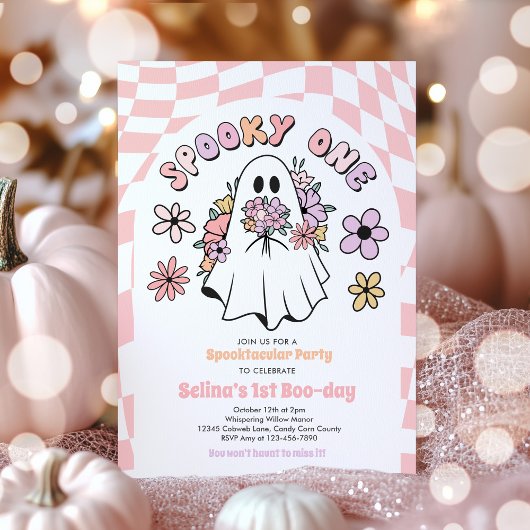 Spooky One Halloween Floral Ghost 1st Birthday Kaart