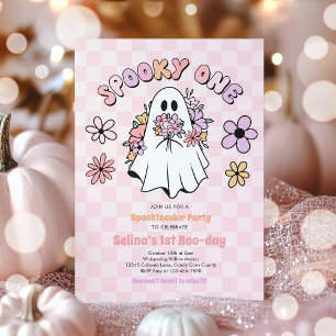 Spooky One Halloween Floral Ghost 1st Birthday Kaart