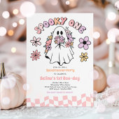 Spooky One Halloween Floral Ghost 1st Birthday Kaart