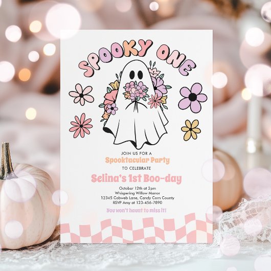 Spooky One Halloween Floral Ghost 1st Birthday Kaart