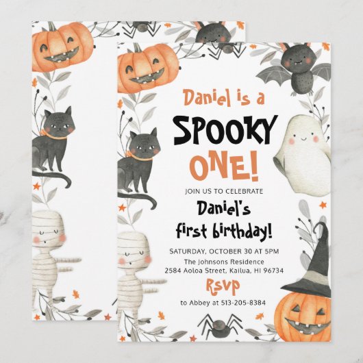 Spooky One Halloween Ghost 1e Verjaardag Uitnodigi Kaart (Voorkant / Achterkant)