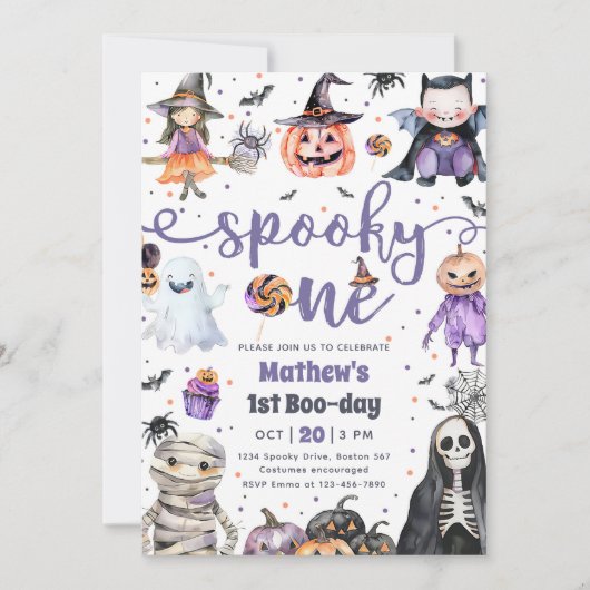 Spooky One Halloween Ghost 1st Birthday Party Kaart (Voorkant)