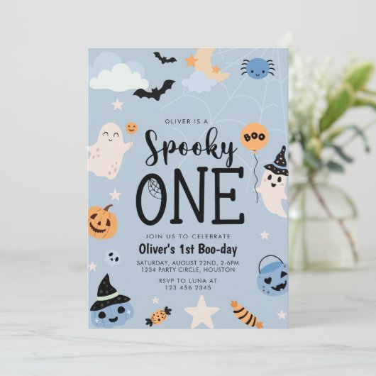 Spooky One Halloween Ghost Boy Verjaardag Kaart (Staand voorkant)