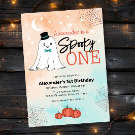 Spooky One Halloween Ghost Boys 1st Birthday Party Kaart