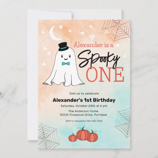 Spooky One Halloween Ghost Boys 1st Birthday Party Kaart (Voorkant)