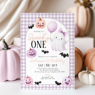Spooky One Halloween Ghost Paarse 1e Verjaardag Kaart