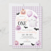 Spooky One Halloween Ghost Paarse 1e Verjaardag Kaart (Voorkant)