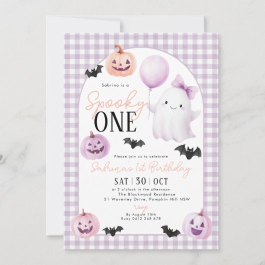 Spooky One Halloween Ghost Paarse 1e Verjaardag Kaart (Voorkant)