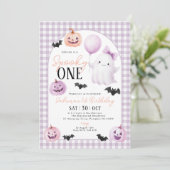Spooky One Halloween Ghost Paarse 1e Verjaardag Kaart (Staand voorkant)