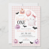 Spooky One Halloween Ghost Pink 1st Birthday Kaart (Voorkant)
