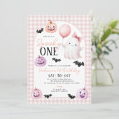 Spooky One Halloween Ghost Pink 1st Birthday Kaart (Staand voorkant)