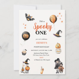 Spooky One Halloween Ghost pumpkin Birthday Party Kaart