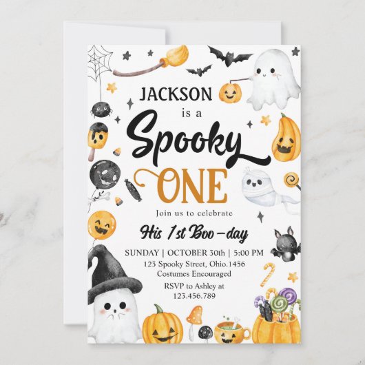 Spooky One Halloween Ghost Verjaardagsfeestje Kaart (Voorkant)