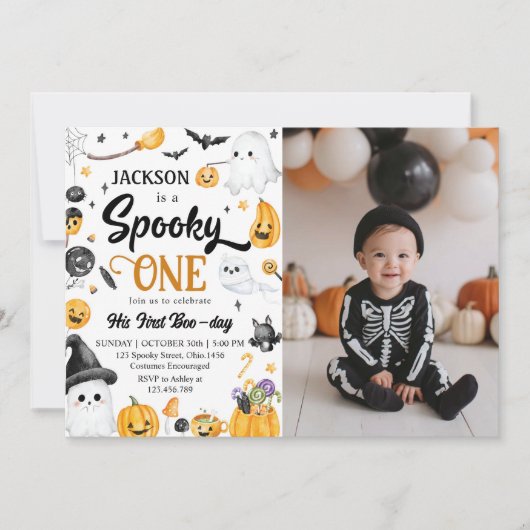 Spooky One Halloween Ghost Verjaardagsfoto Kaart (Voorkant)