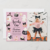 Spooky One Halloween Girl 1st Birthday Party Foto Kaart (Voorkant)