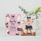 Spooky One Halloween Girl 1st Birthday Party Foto Kaart (Staand voorkant)