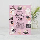 Spooky One Halloween Girl 1st Birthday Party Kaart (Staand voorkant)