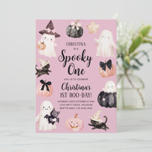 Spooky One Halloween Girl 1st Birthday Party Kaart (Staand voorkant)