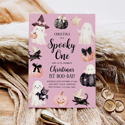 Spooky One Halloween Girl 1st Birthday Party Kaart