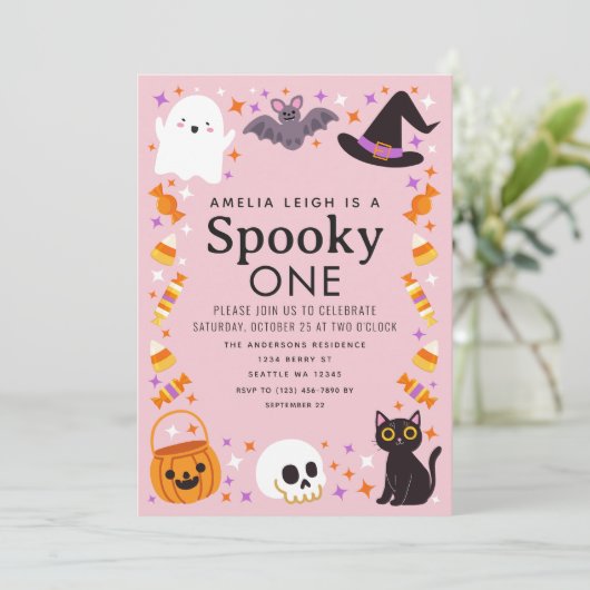 Spooky One Halloween Girls 1e verjaardag Kaart (Staand voorkant)