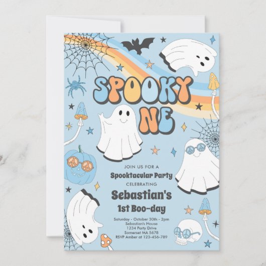 Spooky One Halloween Groovy Ghost 1e verjaardag In Kaart (Voorkant)