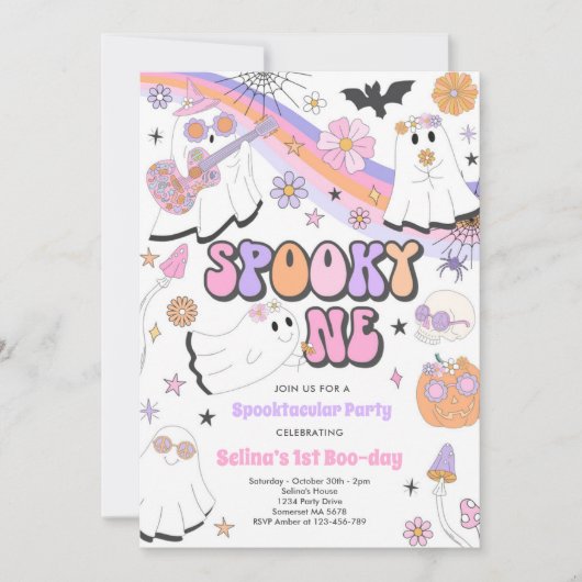 Spooky One Halloween Groovy Ghost 1e verjaardag Kaart (Voorkant)