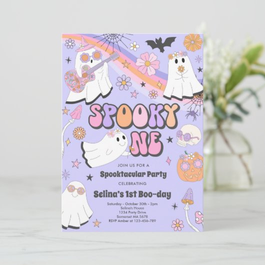 Spooky One Halloween Groovy Ghost 1e verjaardag Kaart (Staand voorkant)