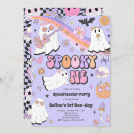 Spooky One Halloween Groovy Ghost 1e verjaardag Kaart