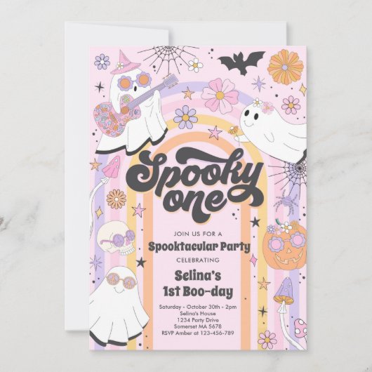 Spooky One Halloween Groovy Ghost 1e verjaardag Kaart (Voorkant)