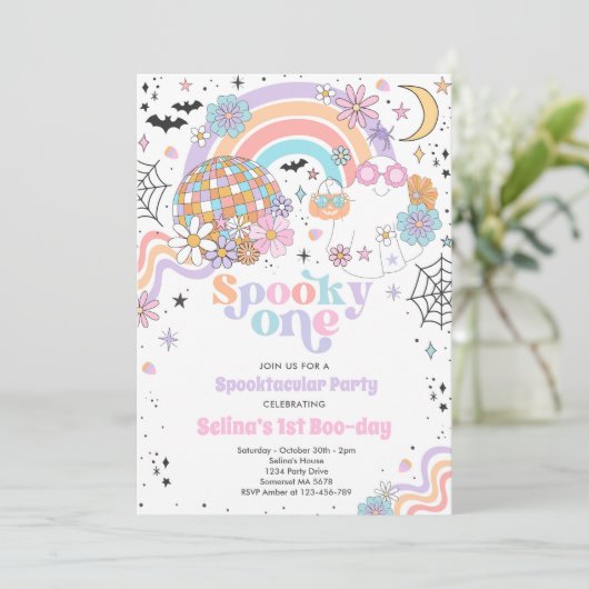 Spooky One Halloween Groovy Ghost 1e verjaardag Kaart (Staand voorkant)