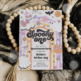 Spooky One Halloween Groovy Ghost 1e verjaardag Kaart